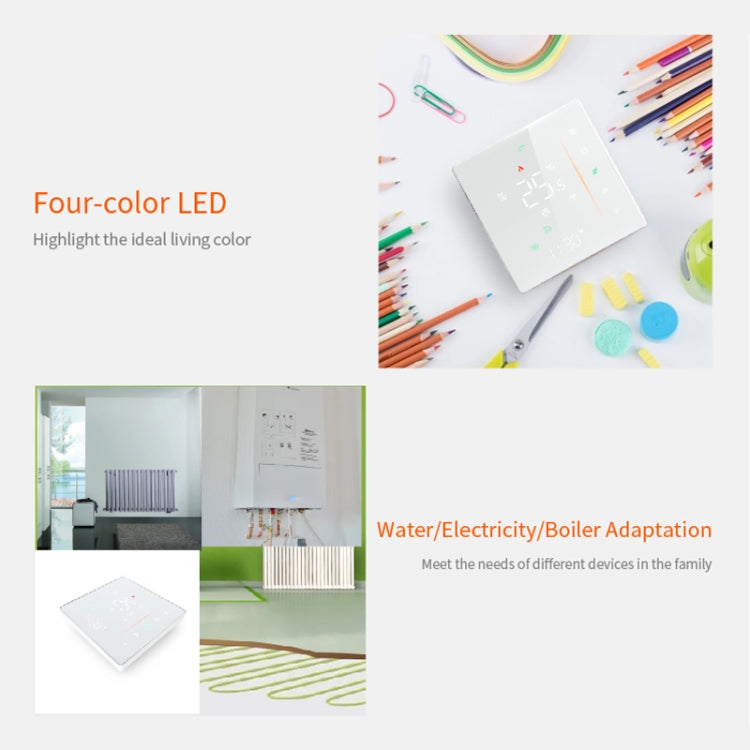 BHT-006GBLW 95-240V AC 16A Smart Home Heating Thermostat for EU Box, Control Electric Heating with Only Internal Sensor & External Sensor & WiFi Connection