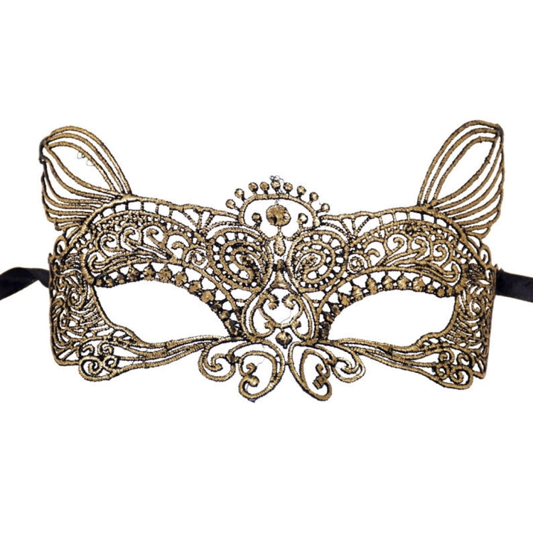 Halloween Masquerade Party Dance Sexy Lady Bronzing Lace Cat King Mask, Bronzing Cat King