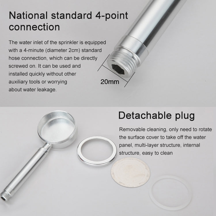 Space Aluminum Round Shape High Pressure Handheld Shower Head Water Saving Bathroom Accessories, Size: 23 x 8.2 x 2cm, BT-209 (Silver)