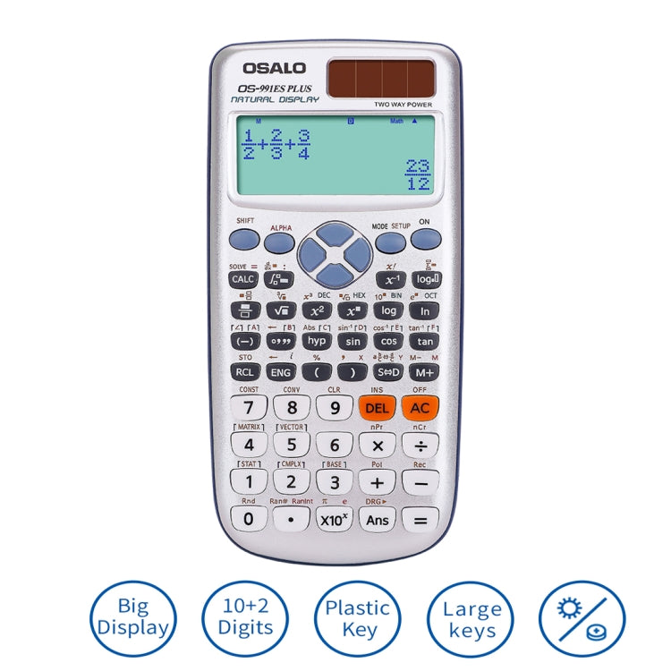 OSALO OS-991ES PLUS 10+2 Digits Multi-functional Student Function Scientific Calculator Solar Energy Dual Power Calculator, OS-991ES