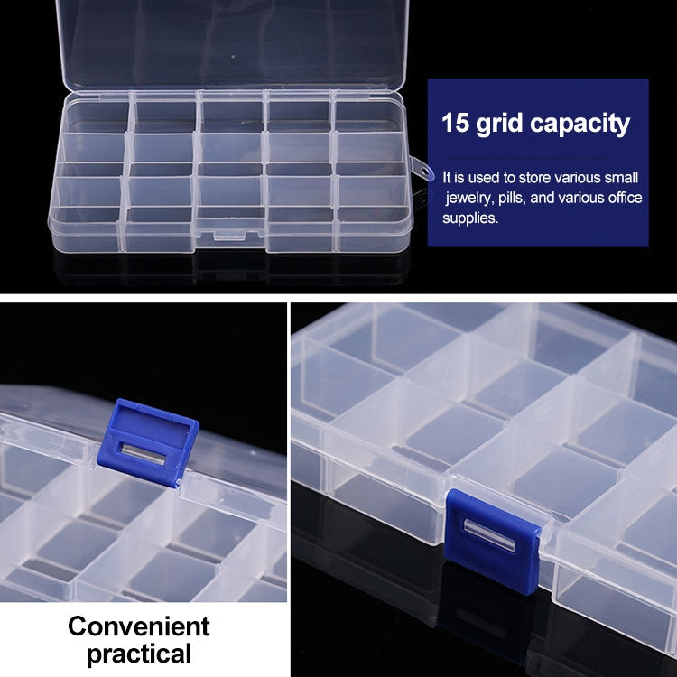 Removable Grid Plastic 15 Slots Box Organizer for Jewelry Earring Fishing Hook Small Accessories, 15 Slots (Baby Blue+Blue), 15 Slots (White+Blue), 15 Slots (White+Pink), 15 Slots (Purple+Blue)