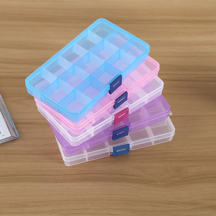 Removable Grid Plastic 15 Slots Box Organizer for Jewelry Earring Fishing Hook Small Accessories, 15 Slots (Baby Blue+Blue), 15 Slots (White+Blue), 15 Slots (White+Pink), 15 Slots (Purple+Blue)
