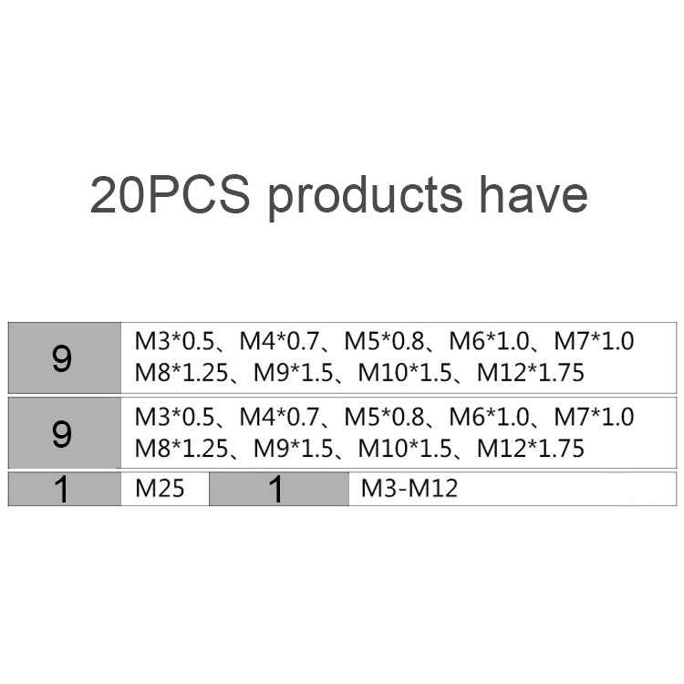 20 PCS Multi-specification Tap and Die Combination Set Hand Metric Wire Tapping Wrench Winch