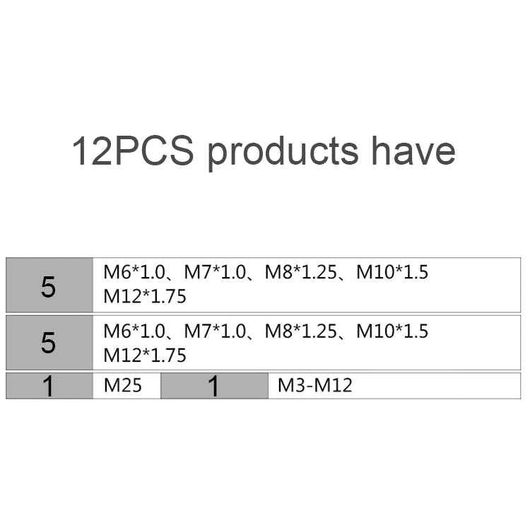 12 PCS Multi-specification Tap and Die Combination Set Hand Metric Wire Tapping Wrench Winch