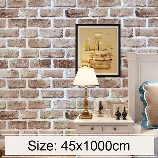 Papel tapiz decorativo de ladrillo retro creativo 3D de piedra, pegatinas impermeables para pared de dormitorio y sala de estar, tamaño: 45 x 1000 cm, ladrillo retro