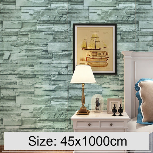 Papier peint autocollant 3D motif brique verte, imperméable, décoratif, pour chambre à coucher, salon, dimensions : 45 x 1 000 cm.