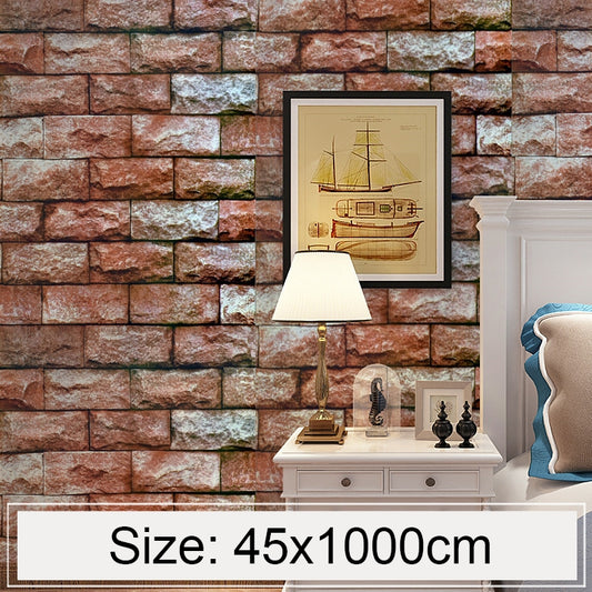 Papier peint autocollant créatif 3D motif brique et pierre, imperméable, pour chambre à coucher, salon, dimensions : 45 x 1 000 cm, Qi Yunshi