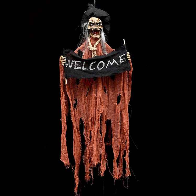 Halloween Hang Ghost Resin Electric Skull Bar Door Welcome Ghost Voice Skeleton Props Decorations