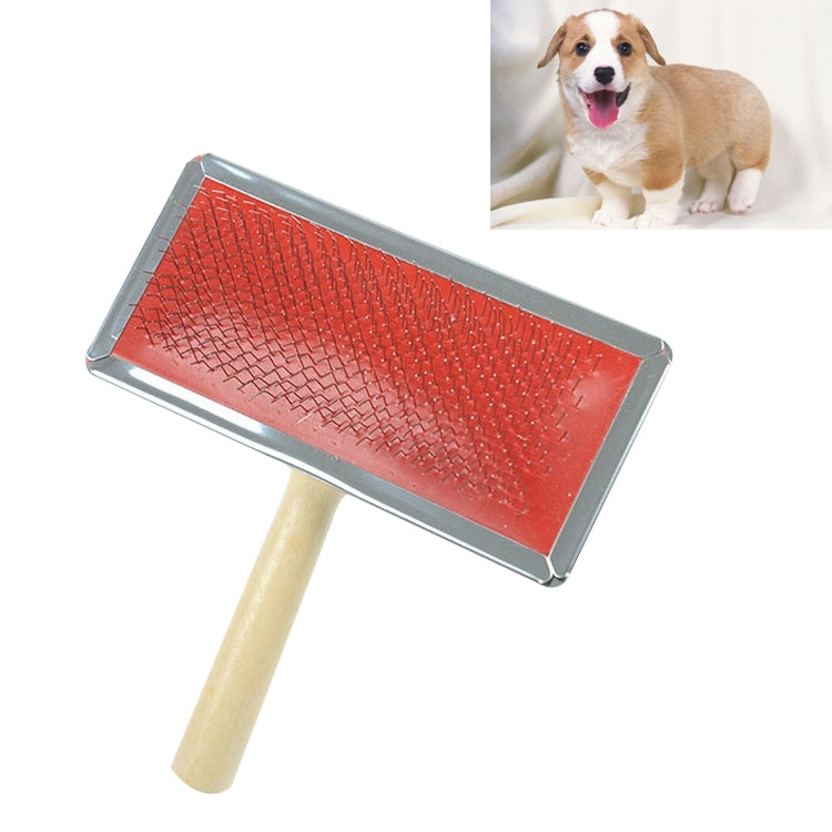 Soft Curve Needled Manual Bristles Grooming Cleaning Brush with Wood Handle for Pet, Size: L, Random Color Delivery