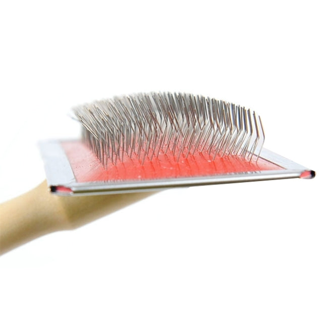 Soft Curve Needled Manual Bristles Grooming Cleaning Brush with Wood Handle for Pet, Size: L, Random Color Delivery
