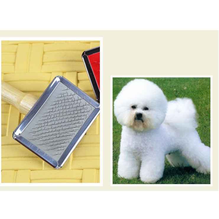 Soft Curve Needled Manual Bristles Grooming Cleaning Brush with Wood Handle for Pet, Size: L, Random Color Delivery