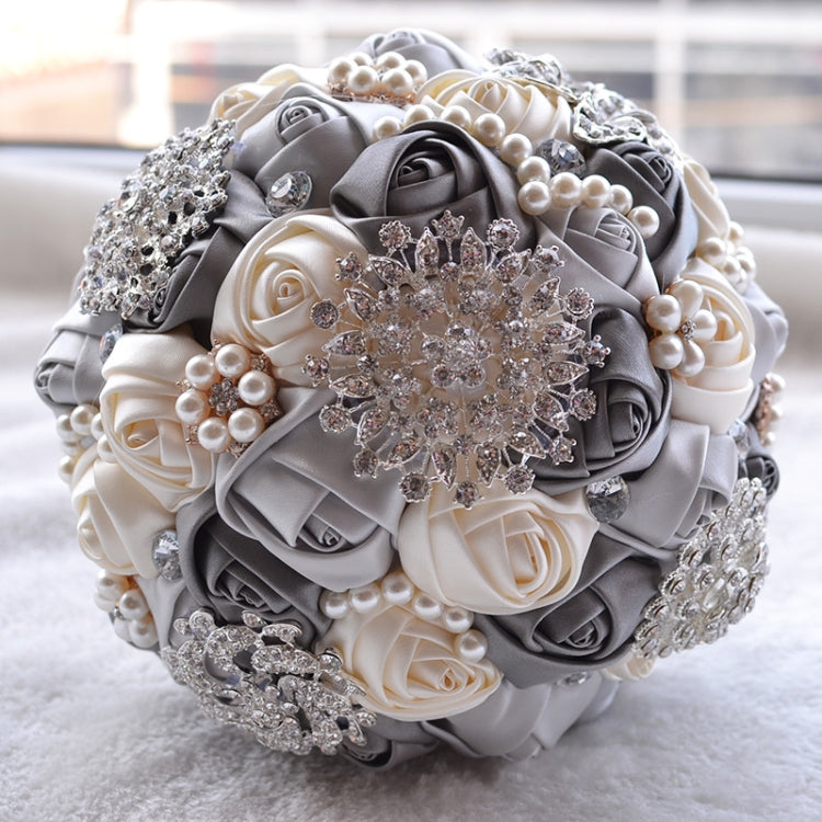 Wedding Holding Pearl Diamond Flowers Bridal Bouquet Accessories Bridesmaid Rhinestone Party Wedding Decoration Supplies, Diameter: 20cm, D453, D453 Milk White + White, D453 Milk White