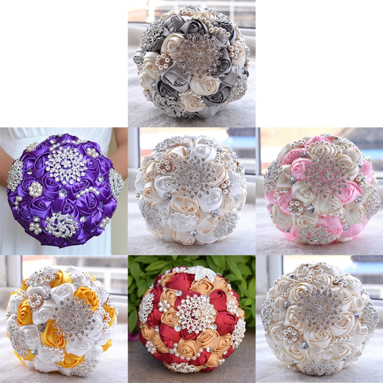Wedding Holding Pearl Diamond Flowers Bridal Bouquet Accessories Bridesmaid Rhinestone Party Wedding Decoration Supplies, Diameter: 20cm, D453, D453 Milk White + White, D453 Milk White