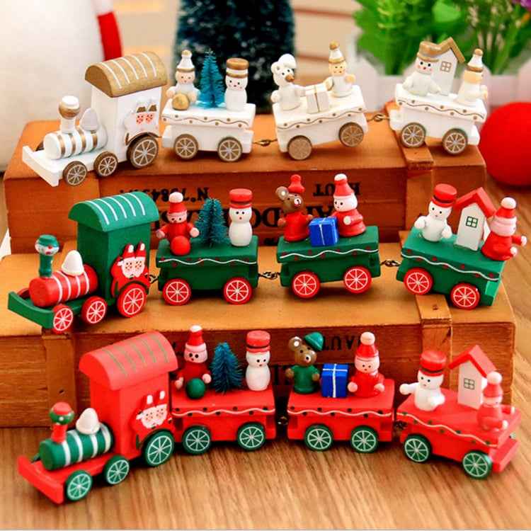 Christmas Dinner Table Decoration, Wooden Trains Children Kindergarten Christmas Decoration Ornaments Gifts