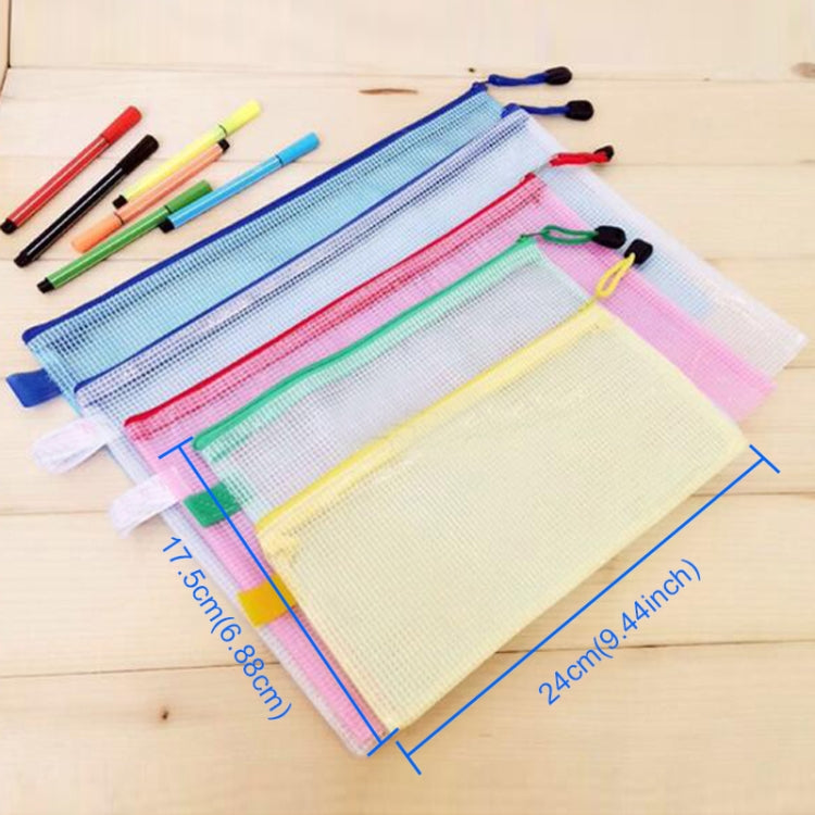 12 PCS Zipper Plastic Mesh Stationery Bag, Random Color Delivery (A5, Size: 24x17.5cm), A5, Size: 24x17.5cm
