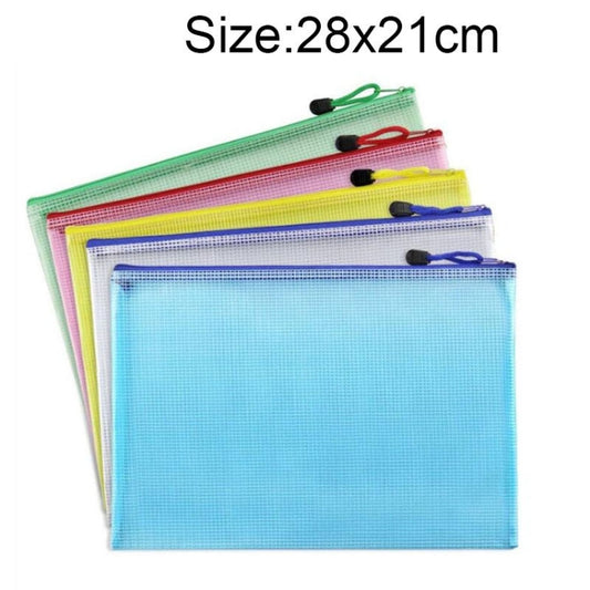 Bolsa de malla de plástico con cremallera, colores aleatorios (B5, tamaño: 28 x 21 cm)
