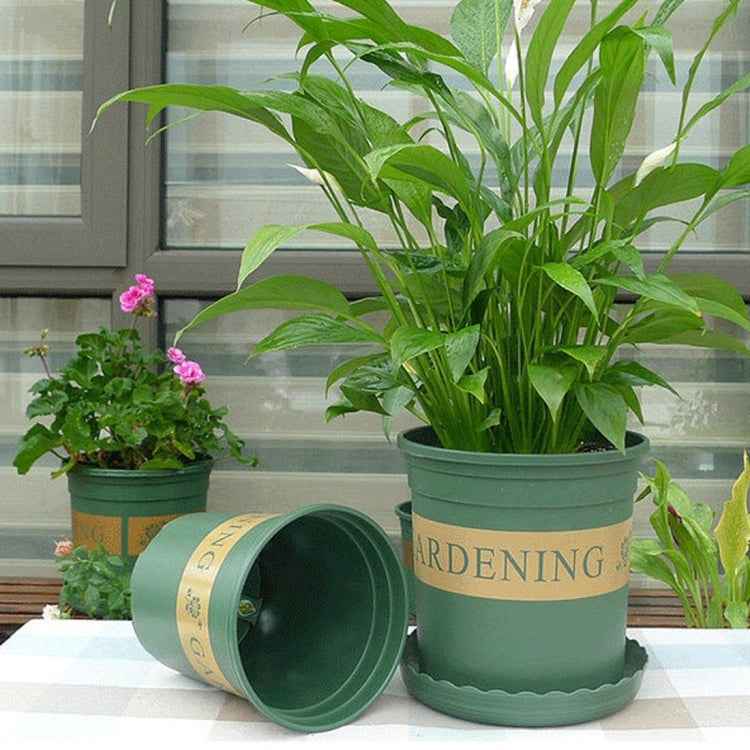 Flower Pots Plant Nursery Pots Plastic Pots Creative Gallons Pots with Tray,Size:12*16*12cm, Random Text Background Color Delivery