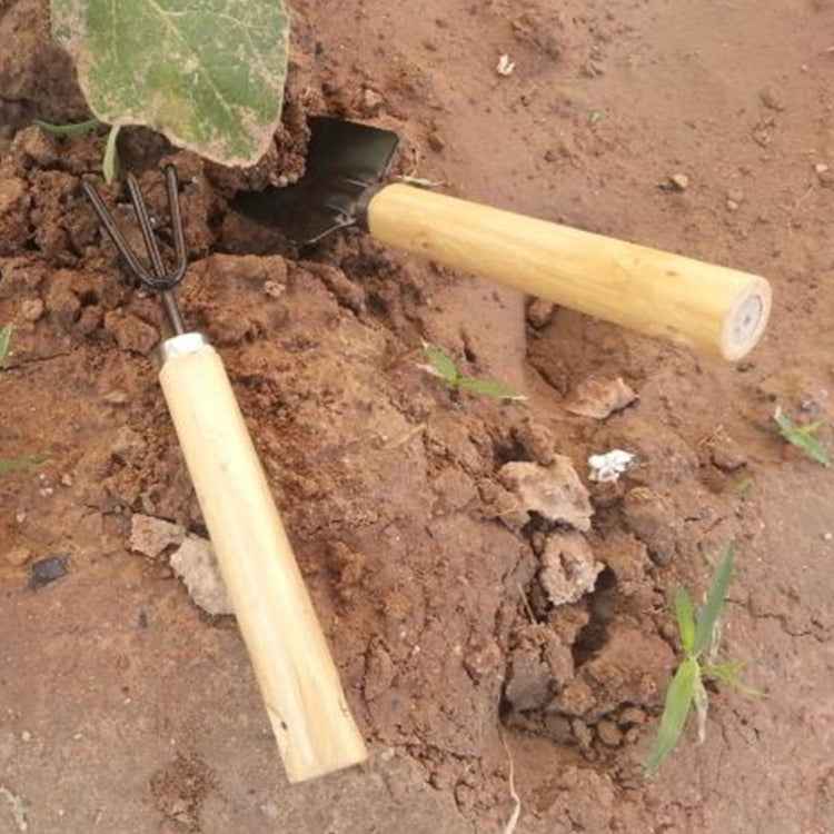 Rake Shovel Digging Trowel 3 in 1 Wooden Handle Metal Head Mini Garden Plant Tool Gardening Tool Garden Flower Tools Garden Tools Combination Set