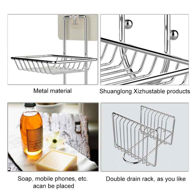 Creative Double Layer Stainless Steel Soap Stand Non-trace Magic Sticker Style Soap Dish Bathroom Shelf