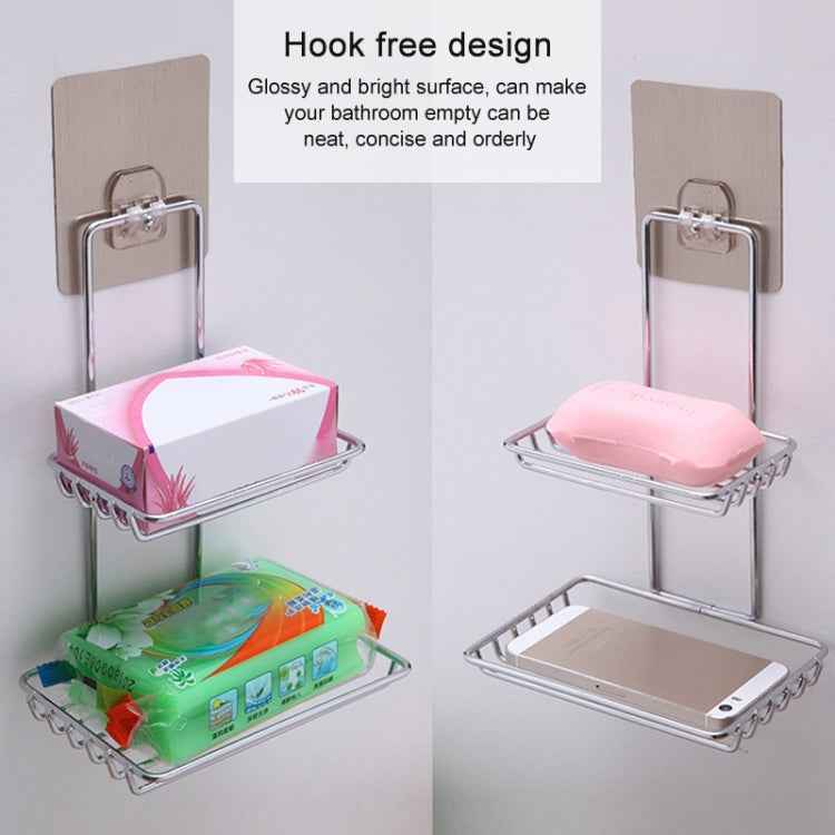 Creative Double Layer Stainless Steel Soap Stand Non-trace Magic Sticker Style Soap Dish Bathroom Shelf