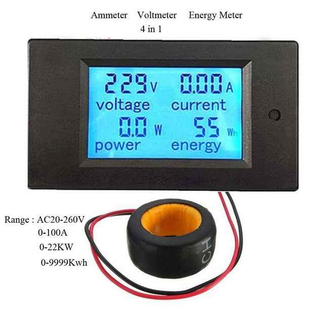 PZEM-061 4 in 1 DC Digital Display Meter Voltage Measuring Instrument, AC 80-260V, 100A