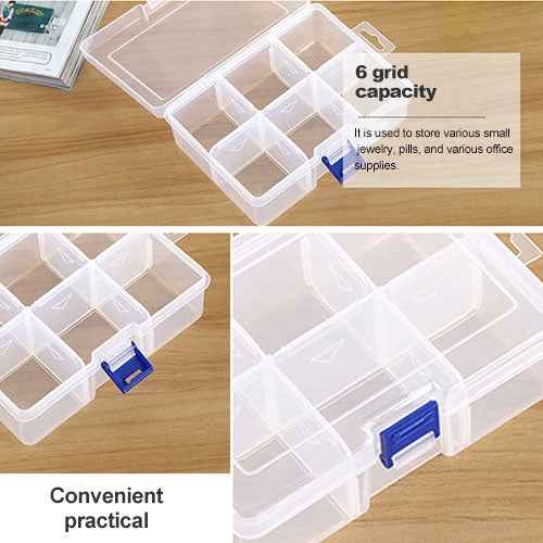 Plastic Jewelry Box Organizer Storage Container with Adjustable Dividers, Size: Large, 6 Slots