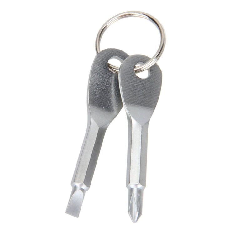 Outdoor Portable 2 in 1 Slotted + Cross Screwdriver Set Tool with Keyring, 2 in 1 (Silver)