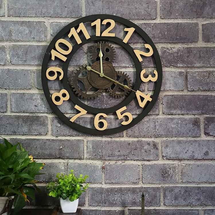 Originality American Industrial Style Wood Vintage Old Gear Wall Clock