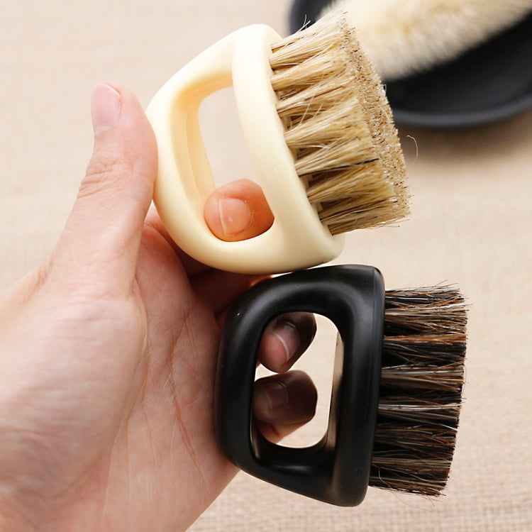 Men Ring Design Portable Boar Brush Black ABS Haircut Cleaning Shaving Brush