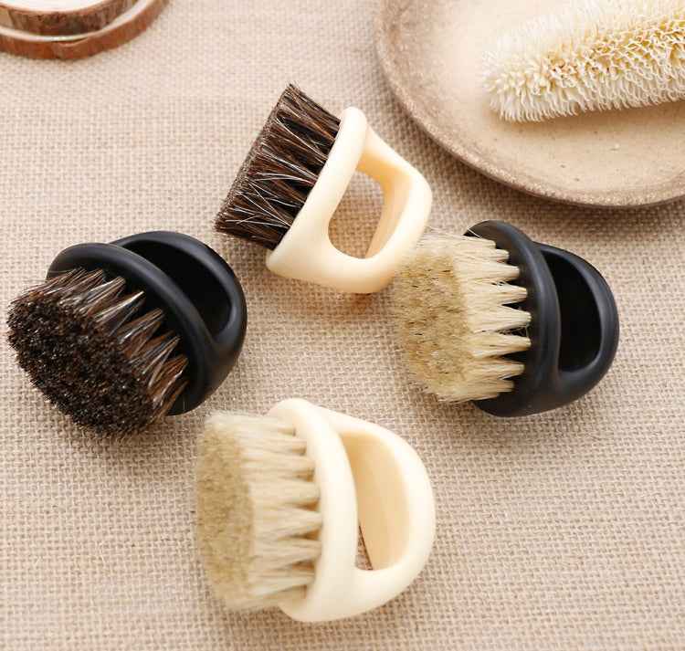 Men Ring Design Portable Boar Brush Black ABS Haircut Cleaning Shaving Brush