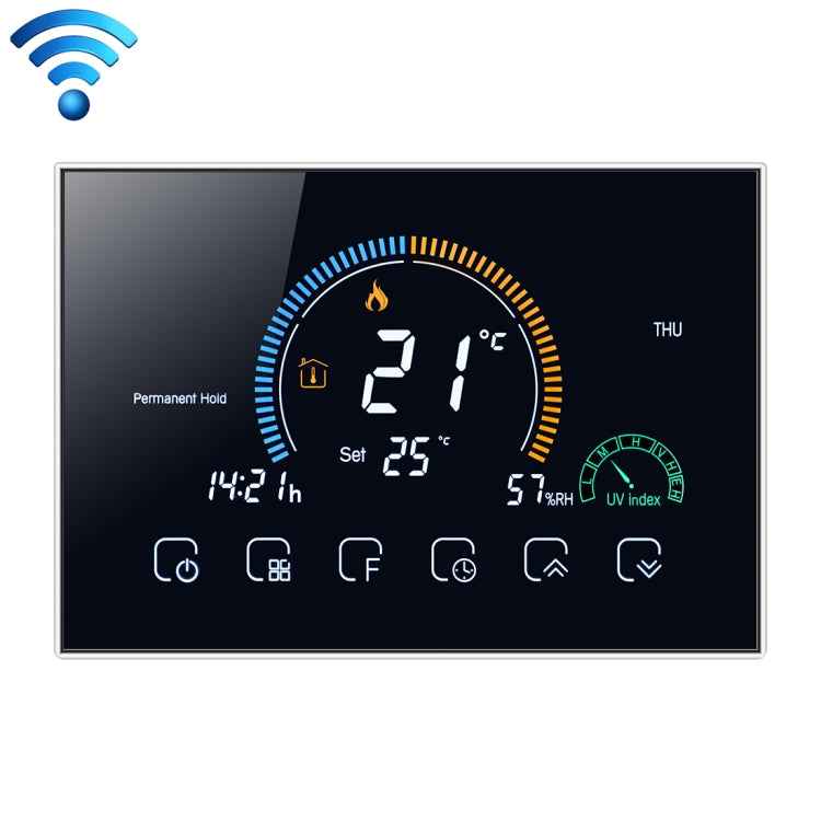 BHT-8000-GCLW Controlling Water/Gas Boiler Heating Energy-saving and Environmentally-friendly Smart Home Negative Display LCD Screen Round Room Thermostat with WiFi