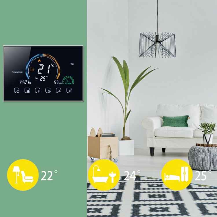 BHT-8000-GCLW Controlling Water/Gas Boiler Heating Energy-saving and Environmentally-friendly Smart Home Negative Display LCD Screen Round Room Thermostat with WiFi