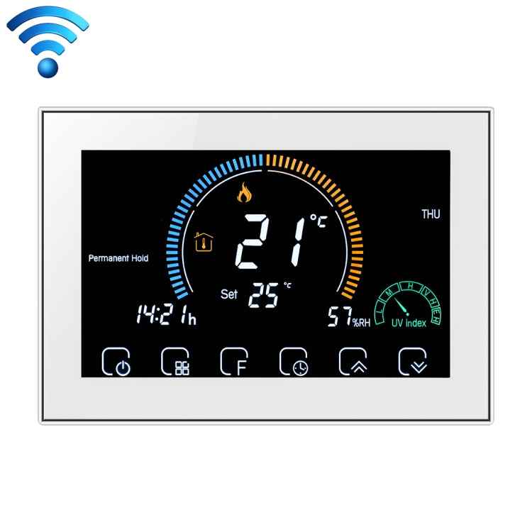 BHT-8000-GCLW Controlling Water/Gas Boiler Heating Energy-saving and Environmentally-friendly Smart Home Negative Display LCD Screen Round Room Thermostat with WiFi