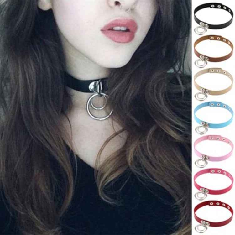 2 PCS European and American Rock Punk Nightclub Street Dancing Dual-ring Leather Collar Necklace, Random Color Delivery