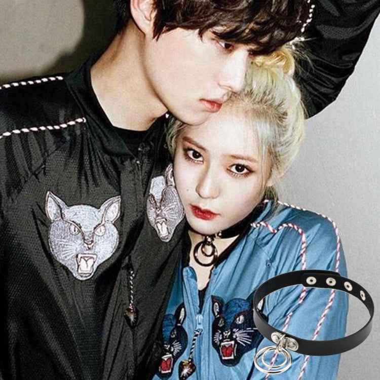 2 PCS European and American Rock Punk Nightclub Street Dancing Dual-ring Leather Collar Necklace, Random Color Delivery