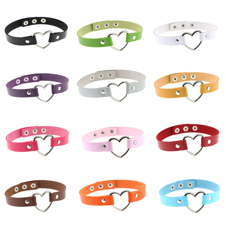 Japanese Harajuku PU Leather Heart Shape Punk Collar Fashion Female Choker Necklace, Random Color Delivery