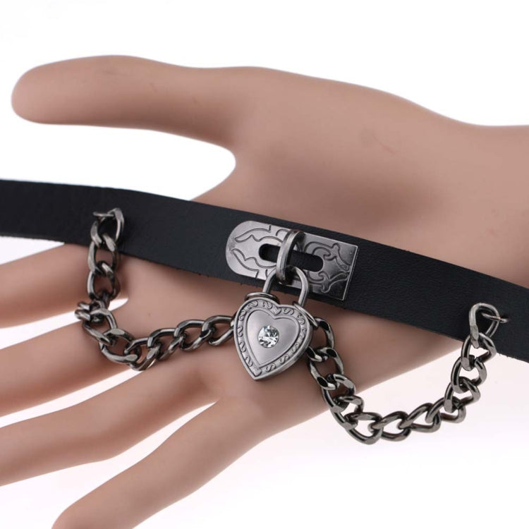 European and American Harajuku Punk Heart-shape Lock Leather Collar Choker Bracelet, Random Color Delivery
