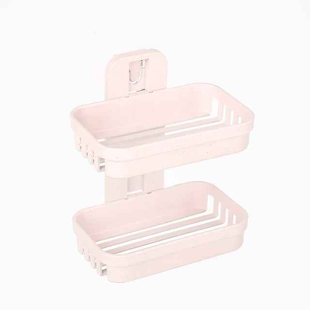 Wall Hanging Traceless Double-deck PP Soap Holder Bathroom Storage Shelf
