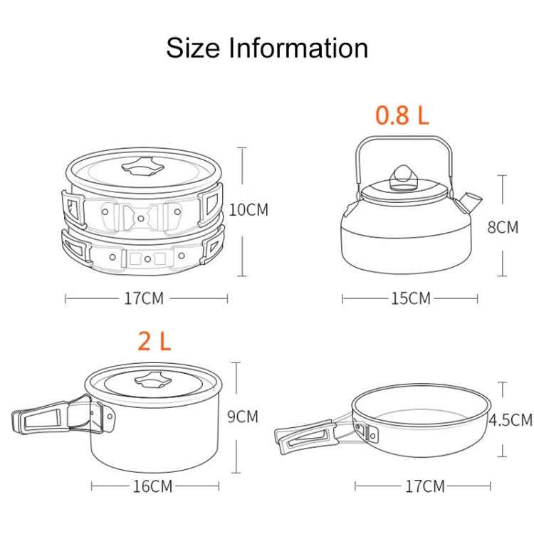 Hewolf 1692 Outdoor Camping Tableware Pots Cookwear Set for 2-3 Person
