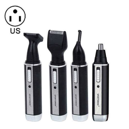 SPORTSMAN Afeitadora eléctrica 4 en 1 recargable para orejas, nariz, barba, rostro, cejas y vello para hombres, enchufe estadounidense (negro, 110 V)