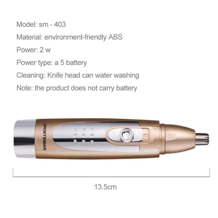SPORTSMAN Water Proof Battery Power Supply Male Nose Ear Hair Bullet Shaped Trimmer(Gold)