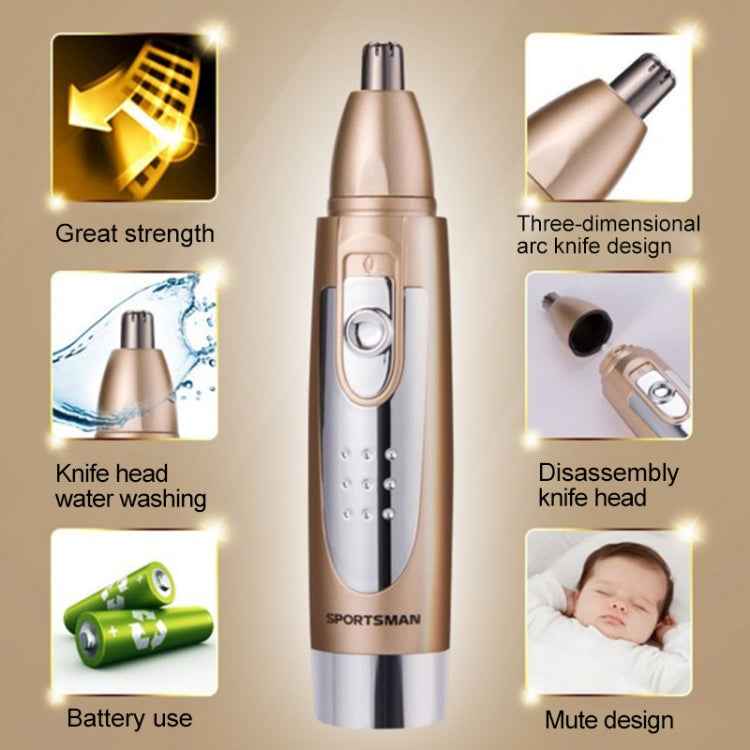 SPORTSMAN Water Proof Battery Power Supply Male Nose Ear Hair Bullet Shaped Trimmer(Gold)