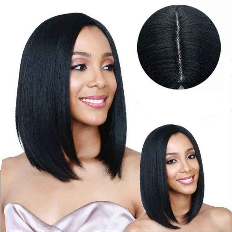Centre-parted Fluffy Shoulder-length Straight Hair Wig Headgear for Women