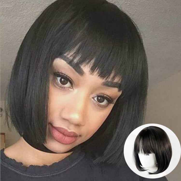 Neat Bang Bobo Short Straight Hair Wig Chemical Fiber Hair Headgear for Women