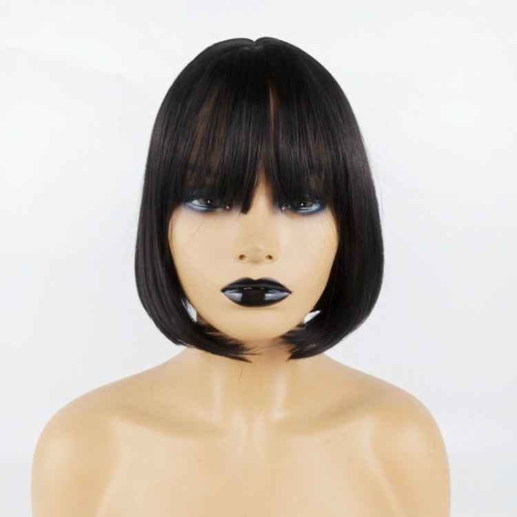 Neat Bang Bobo Short Straight Hair Wig Chemical Fiber Hair Headgear for Women