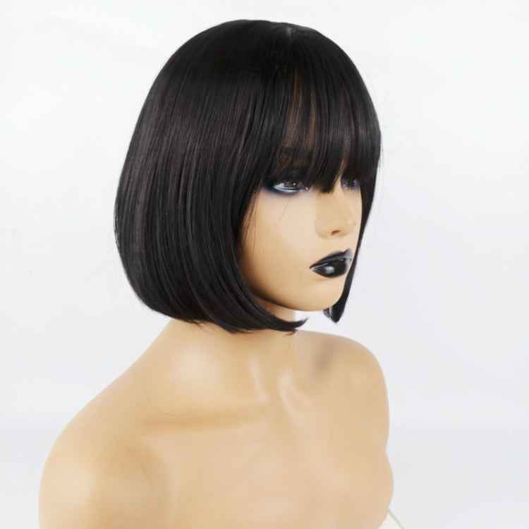 Neat Bang Bobo Short Straight Hair Wig Chemical Fiber Hair Headgear for Women