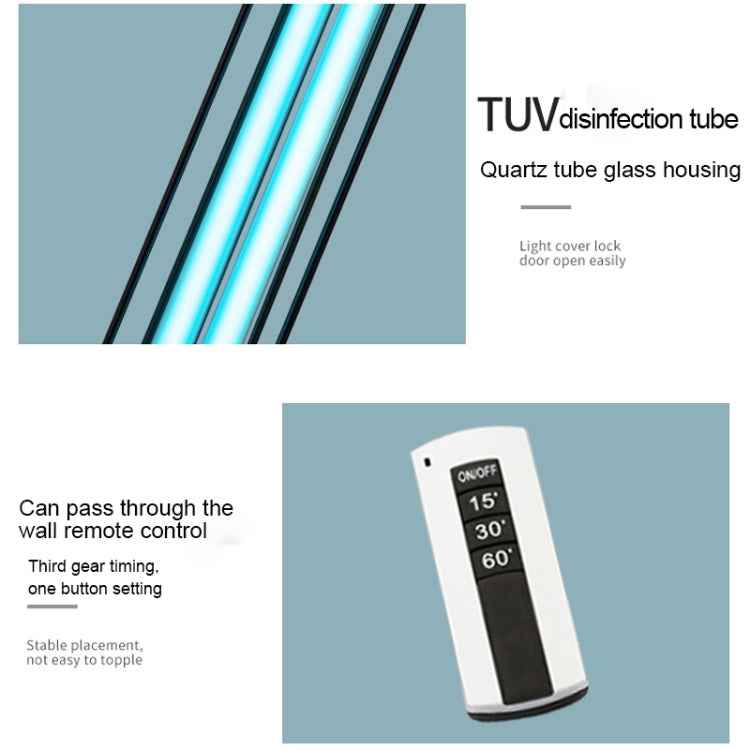 38W Desktop UV Light Lamp Disinfection Anti-virus Sterilization Lamp Bar Strip with Remote Control, 3 Pin CN Plug