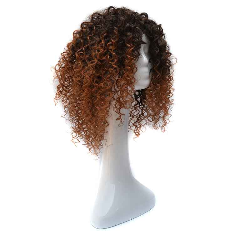 European and American Black Gradient Light Brown Wig Headgear with Short and Small Curly Hair for Women