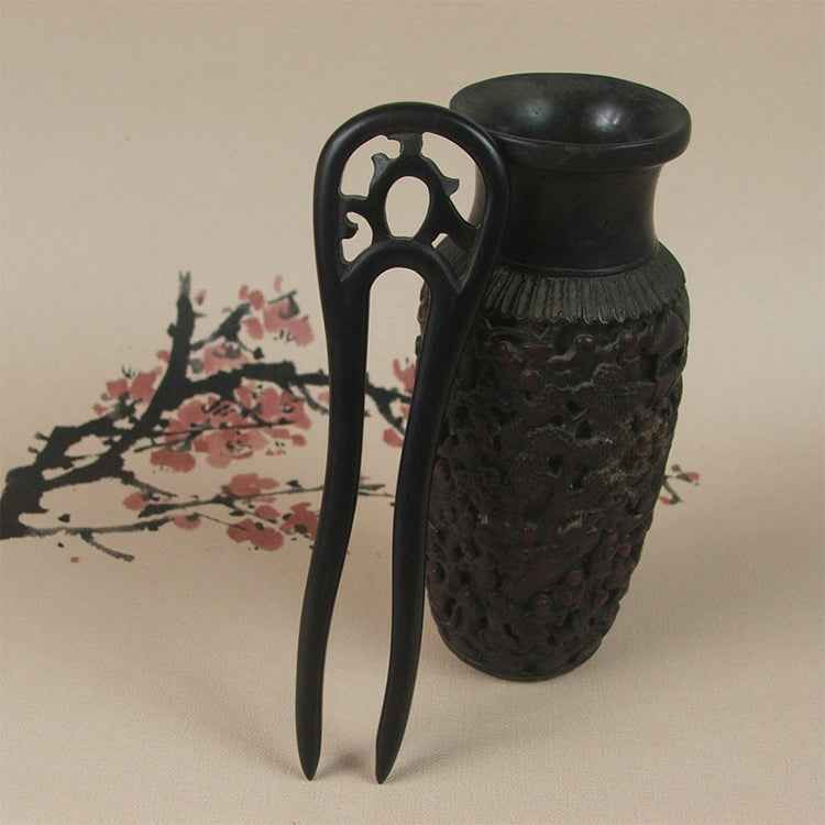 Classical sandalwood tassel hairpin-U-shaped Carving + Gift Box, Gift Box Colors Are Random, U-shaped Carving Black, U-shaped Carving Green, U-shaped Carving Red