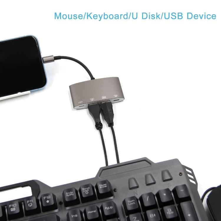 1040KEY 8 Pin to USB + Type-C / USB-C + OTG Multi-function Converter Adapter